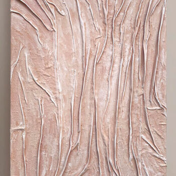 Malerei mit dem Titel "BEIGE FABRIC PAINTI…" von Larisa Chigirina, Original-Kunstwerk, Stoff Auf Keilrahmen aus Holz montiert