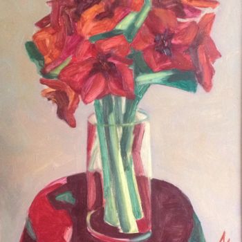 Painting titled "Красные цветы" by Larisa Kucherenko, Original Artwork, Oil