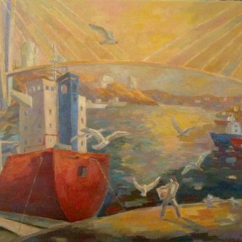 Painting titled "Evening in the bay…" by Larisa Kucherenko, Original Artwork, Oil