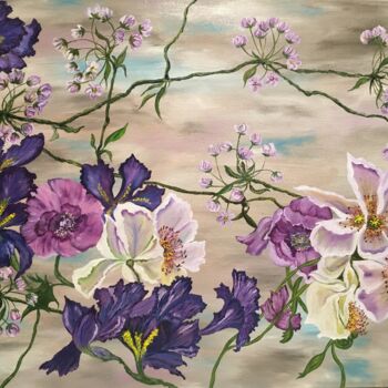 Pintura intitulada "Irises- Original oi…" por Larisa Lavrova, Obras de arte originais, Óleo