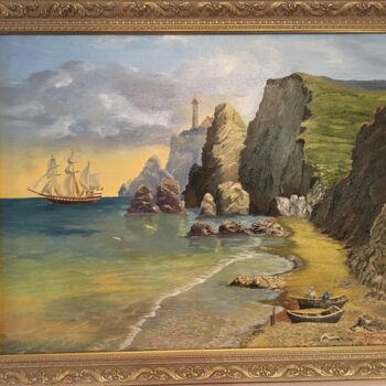 Painting titled "French coast- Origi…" by Larisa Lavrova, Original Artwork, Oil Mounted on Wood Stretcher frame