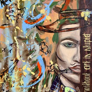 Painting titled "Modern male of the…" by Larisa Lavrova, Original Artwork, Oil Mounted on Wood Stretcher frame