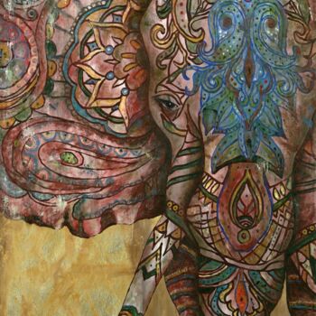 Pintura intitulada "Red Luck - oil acry…" por Larisa Lavrova, Obras de arte originais, Óleo Montado em Armação em madeira