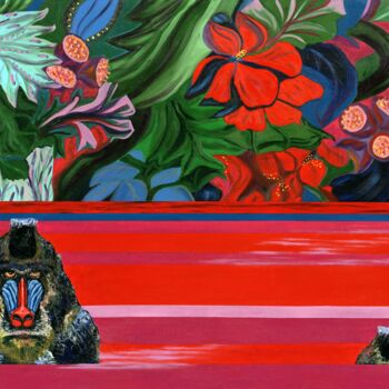 Картина под названием "Apes in the river -…" - Larisa Lavrova, Подлинное произведение искусства, Масло Установлен на Деревян…