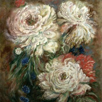 Peinture intitulée "Flowers painting-or…" par Larisa Lavrova, Œuvre d'art originale, Huile Monté sur Châssis en bois