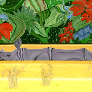 Schilderij getiteld "Yellow River" door Larisa Lavrova, Origineel Kunstwerk, Olie Gemonteerd op Frame voor houten brancard