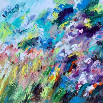 Painting titled "Mad Meadow" by Larisa Lavrova, Original Artwork, Oil Mounted on Wood Stretcher frame