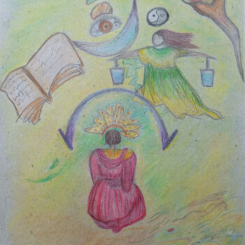 Zeichnungen mit dem Titel "Meditation Yin-Yang" von Larisa Leontjeva, Original-Kunstwerk, Conté-Buntstifte