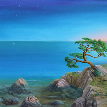 Painting titled "Sunrise on the sea" by Larisa Leontjeva, Original Artwork, Oil