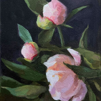 Peinture intitulée "Pink peonies" par Larisa Logacova, Œuvre d'art originale, Huile