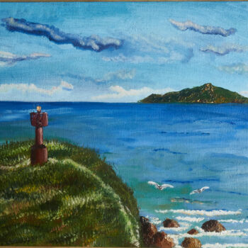Painting titled "An island in the di…" by Larisa Neman, Original Artwork, Oil Mounted on Cardboard