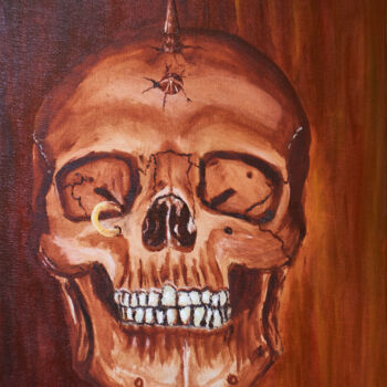 Pittura intitolato "Punk Skull" da Larisa Neman, Opera d'arte originale, Olio Montato su Cartone