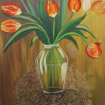 Peinture intitulée "Goldene Tulpen Acry…" par Larisa Pires, Œuvre d'art originale, Acrylique