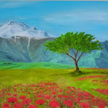 Peinture intitulée "Poppy Painting Land…" par Larisa Raevskaia, Œuvre d'art originale, Huile