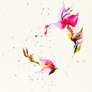 Painting titled "Flowers Painting Lo…" by Larisa Raevskaia, Original Artwork, Watercolor