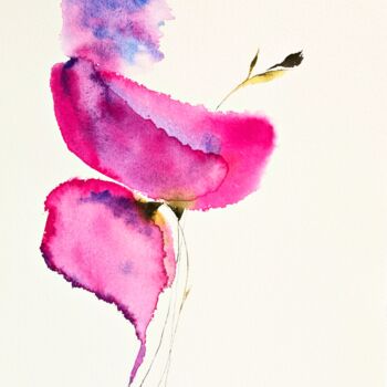 Pintura intitulada "Poppy Painting Flow…" por Larisa Raevskaia, Obras de arte originais, Aquarela