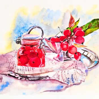 Картина под названием "Apples Painting Wat…" - Larisa Raevskaia, Подлинное произведение искусства, Акварель