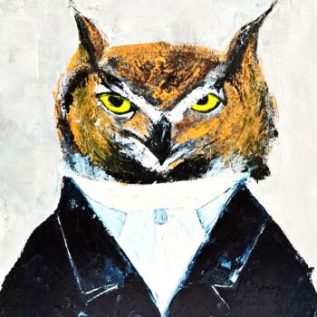 Peinture intitulée "Owl Painting Animal…" par Larisa Raevskaia, Œuvre d'art originale, Acrylique