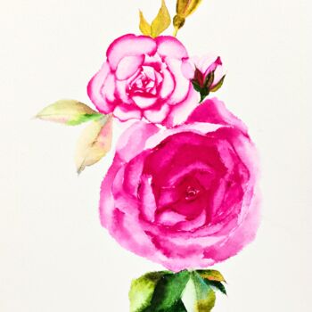 Painting titled "Rose Painting Flora…" by Larisa Raevskaia, Original Artwork, Watercolor