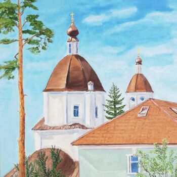 Painting titled "Church Painting Aut…" by Larisa Raevskaia, Original Artwork, Oil