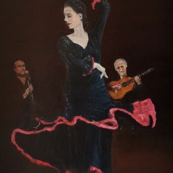 Pittura intitolato "Flamenco Painting D…" da Larisa Raevskaia, Opera d'arte originale, Olio