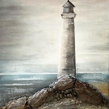 Painting titled "Lighthouse" by Larisa Robins, Original Artwork, Acrylic Mounted on Wood Stretcher frame