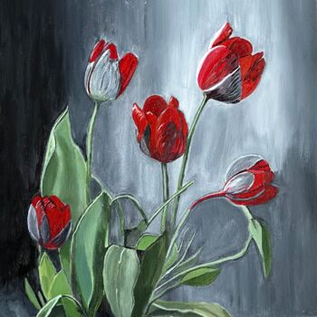 Malerei mit dem Titel "Why are tulips cryi…" von Larisa Robins, Original-Kunstwerk, Acryl Auf Karton montiert