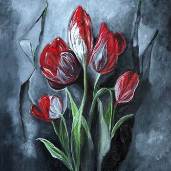 Pittura intitolato "Why are tulips cryi…" da Larisa Robins, Opera d'arte originale, Acrilico Montato su Cartone