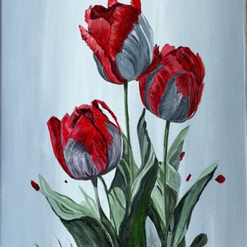 Картина под названием "Why are the tulips…" - Larisa Robins, Подлинное произведение искусства, Акрил Установлен на картон