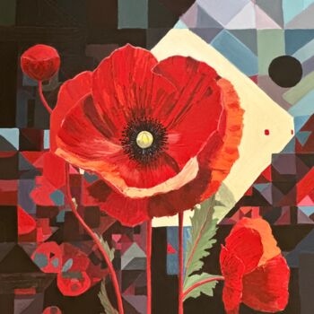 Pintura titulada "Red poppy" por Larisa Robins, Obra de arte original, Acrílico Montado en Bastidor de camilla de madera