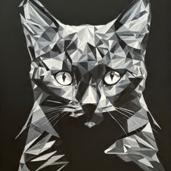 Peinture intitulée "Black cat" par Larisa Robins, Œuvre d'art originale, Acrylique Monté sur Châssis en bois
