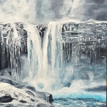 Peinture intitulée "Winter waterfall" par Larisa Robins, Œuvre d'art originale, Acrylique Monté sur Panneau de bois