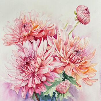 绘画 标题为“Chrysanthemums” 由Larisa Robins, 原创艺术品, 水彩