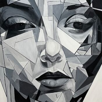 Картина под названием "Facial Geometry 1" - Larisa Robins, Подлинное произведение искусства, Акрил Установлен на Деревянная…