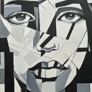 Painting titled "Facial Geometry 2" by Larisa Robins, Original Artwork, Acrylic Mounted on Wood Stretcher frame