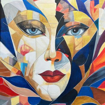 Painting titled "Venetian mask" by Larisa Robins, Original Artwork, Acrylic Mounted on Wood Stretcher frame