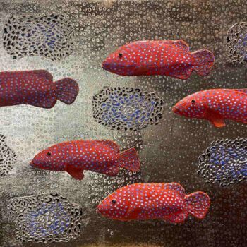 Pittura intitolato "Red fish" da Larisa Ruy, Opera d'arte originale, Acrilico