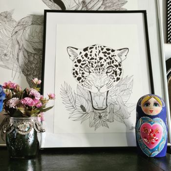 Desenho intitulada "Jaguar" por Larissa Pi, Obras de arte originais, Lápis