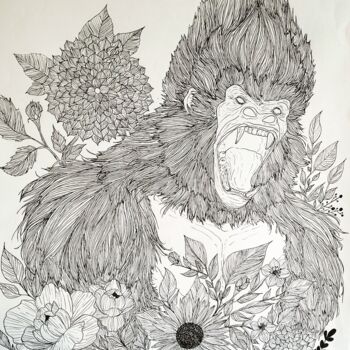 Desenho intitulada "Gorille" por Larissa Pi, Obras de arte originais, Lápis