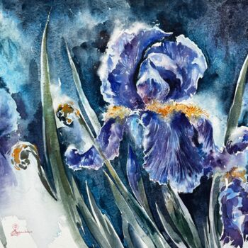 Schilderij getiteld "Irises#6" door Larissa Rogacheva, Origineel Kunstwerk, Aquarel