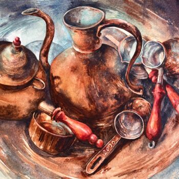 Painting titled "Turkish coffee#5" by Larissa Rogacheva, Original Artwork, Watercolor