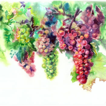 Peinture intitulée "Grapes" par Olga Larina, Œuvre d'art originale, Aquarelle