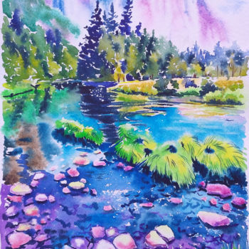 Painting titled "Mountain landscape" by Olga Larina, Original Artwork, Watercolor