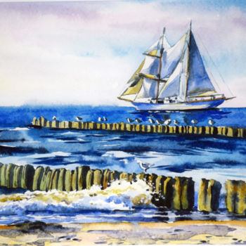 Painting titled "Seaside" by Olga Larina, Original Artwork, Watercolor