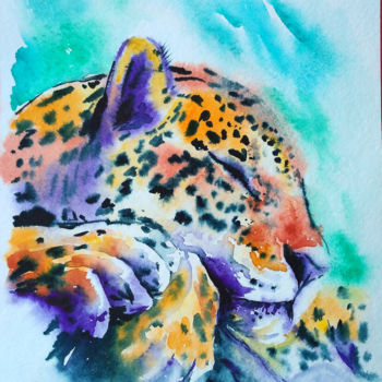 Painting titled "Jaguar" by Olga Larina, Original Artwork, Watercolor