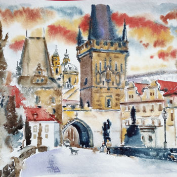 Peinture intitulée "Prague. Charles Bri…" par Olga Larina, Œuvre d'art originale, Aquarelle
