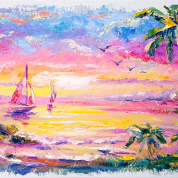 Картина под названием "Hawaiian sunset" - Olga Larina, Подлинное произведение искусства, Масло