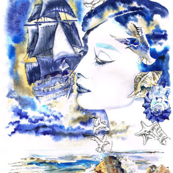 "Sea Nymph" başlıklı Tablo Olga Larina tarafından, Orijinal sanat, Suluboya