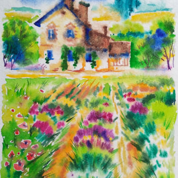 Картина под названием "Farmhouse in Proven…" - Olga Larina, Подлинное произведение искусства, Акварель