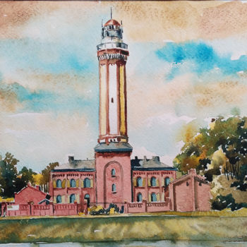Pittura intitolato "Retro lighthouse" da Olga Larina, Opera d'arte originale, Acquarello